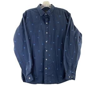 Paul Smith Navy Blue Scuba Fins Print Long Sleeve Button Up Shirt Mens Small